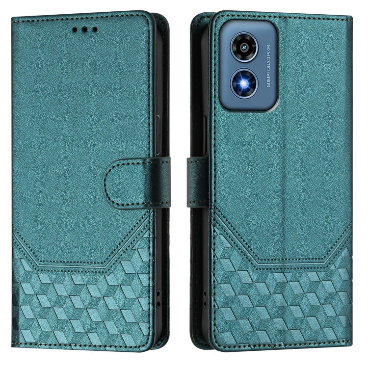 For Motorola Moto G Play 4G 2024 Oversea Honeycomb Embossing RFID Leather Phone Case(Peacock Green) - Motorola Cases by buy2fix | Online Shopping UK | buy2fix