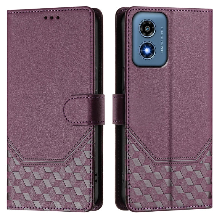 For Motorola Moto G Play 4G 2024 Oversea Honeycomb Embossing RFID Leather Phone Case(Violet) - Motorola Cases by buy2fix | Online Shopping UK | buy2fix