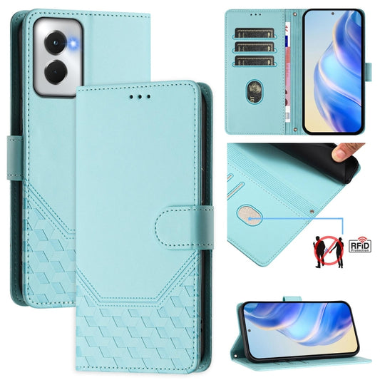 For Motorola Moto G Power 5G 2024 Honeycomb Embossing RFID Leather Phone Case(Mint Green) - Motorola Cases by buy2fix | Online Shopping UK | buy2fix