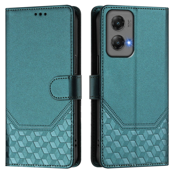 For Motorola Moto G Stylus 5G 2024 Honeycomb Embossing RFID Leather Phone Case(Peacock Green) - Motorola Cases by buy2fix | Online Shopping UK | buy2fix