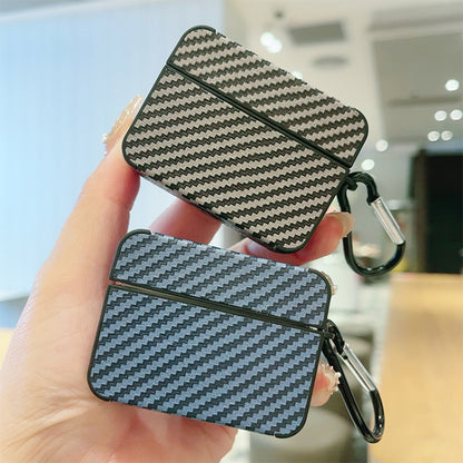 For AirPods Pro 2 Carbon Fiber Square Leather Earphone Case with Hook(Black) - For AirPods Pro 2 by buy2fix | Online Shopping UK | buy2fix