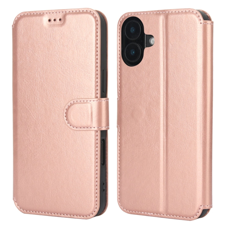 For iPhone 16 Shockproof PU + TPU Leather Phone Case(Rose Gold) - iPhone 16 Cases by buy2fix | Online Shopping UK | buy2fix