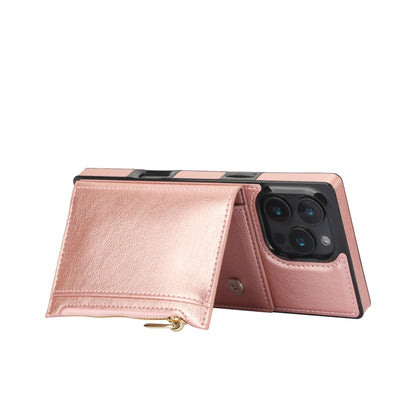 For iPhone 16 Pro Square Zipper Wallet Bag TPU+PU Back Cover Case(Rose Gold) - iPhone 16 Pro Cases by buy2fix | Online Shopping UK | buy2fix