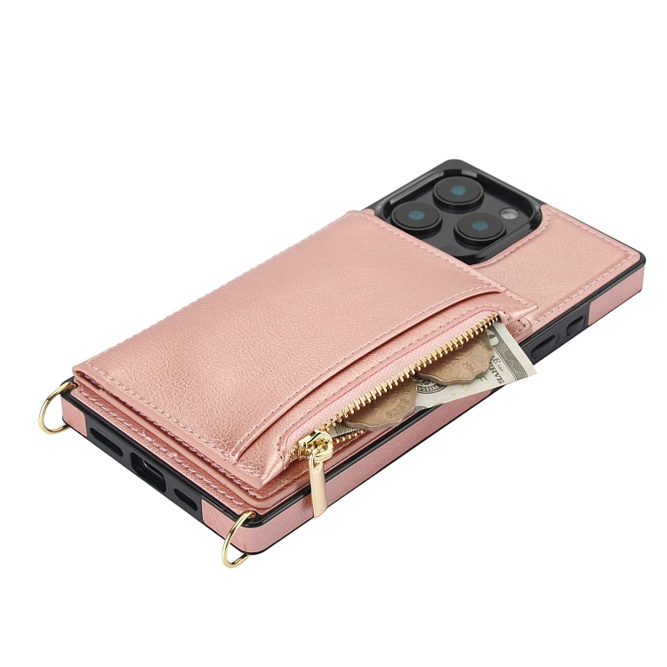 For iPhone 16 Pro Square Zipper Wallet Bag TPU+PU Back Cover Case(Rose Gold) - iPhone 16 Pro Cases by buy2fix | Online Shopping UK | buy2fix