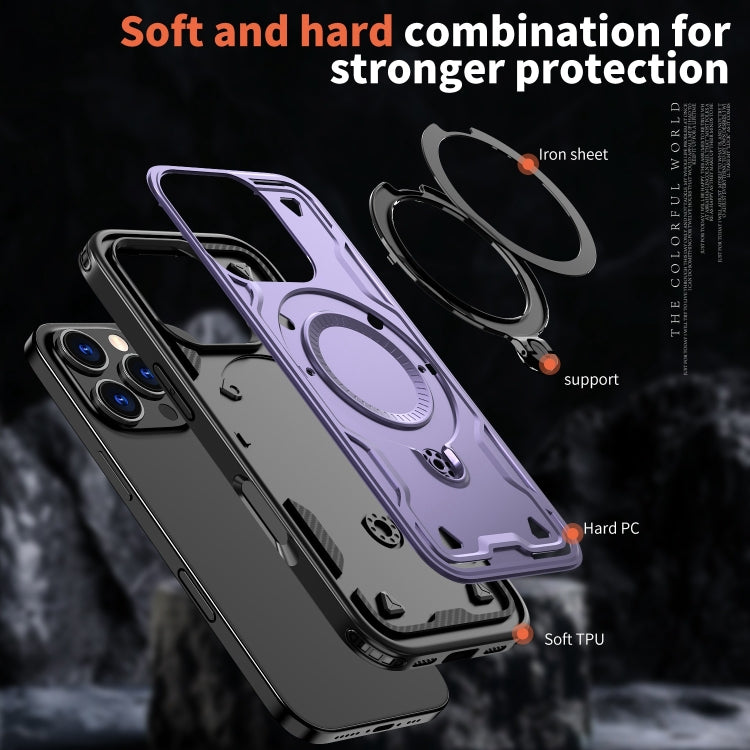 For iPhone 16 Pro PC Hybrid TPU Armor MagSafe Holder Phone Case(Purple) - iPhone 16 Pro Cases by buy2fix | Online Shopping UK | buy2fix