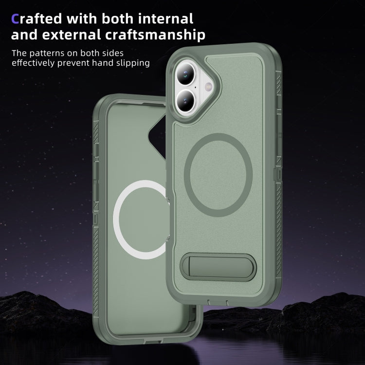 For iPhone 16 Guard MagSafe Holder Matte PC Hybrid TPU Phone Case(Green) - iPhone 16 Cases by buy2fix | Online Shopping UK | buy2fix