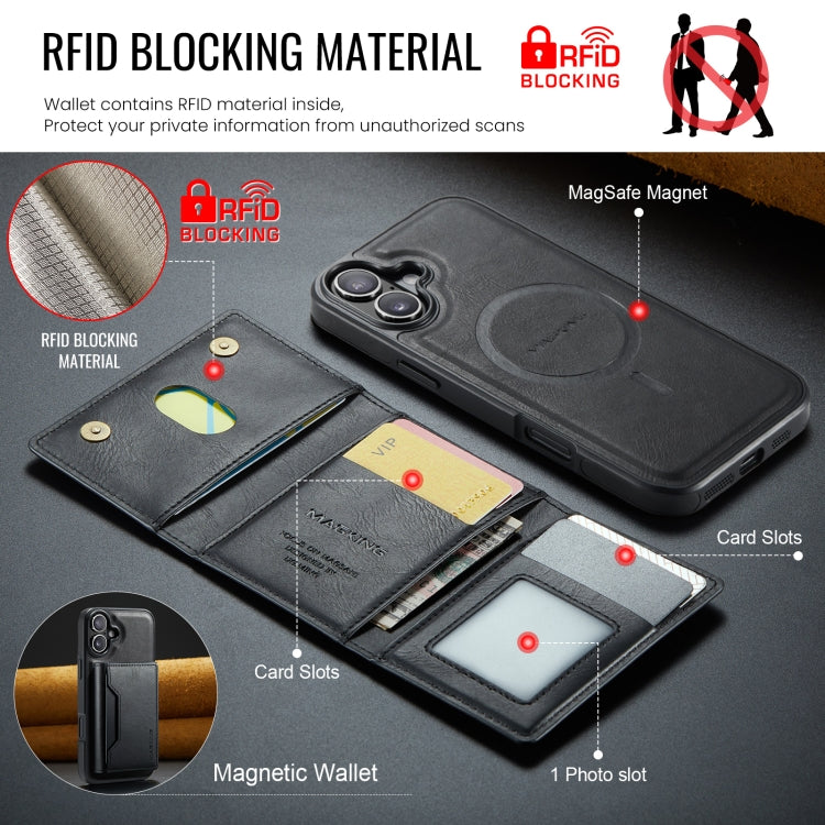 For iPhone 16 Plus DG.MING MAGKING-K2 Series MagSafe RFID Card Bag Detachable Phone Case(Black) - iPhone 16 Plus Cases by DG.MING | Online Shopping UK | buy2fix