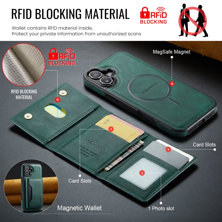 For iPhone 16 Plus DG.MING MAGKING-K2 Series MagSafe RFID Card Bag Detachable Phone Case(Green) - iPhone 16 Plus Cases by DG.MING | Online Shopping UK | buy2fix