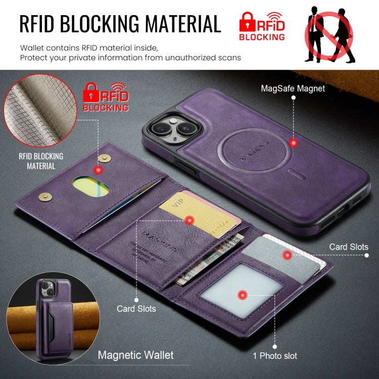 For iPhone 14 Plus DG.MING MAGKING-K2 Series MagSafe RFID Card Bag Detachable Phone Case(Purple) - iPhone 14 Plus Cases by DG.MING | Online Shopping UK | buy2fix