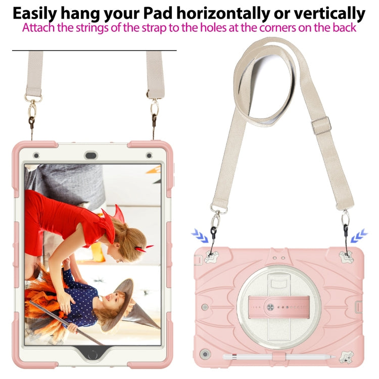 For iPad 10.2 2021 / 2020 / 2019 Bat Hand Grip Turntable Stand Tablet Case(Pink White) - iPad 10.2 Cases by buy2fix | Online Shopping UK | buy2fix