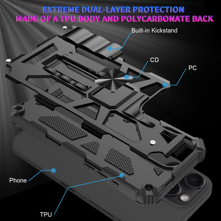 For iPhone 16 Pro Max Armor Shockproof TPU Hybrid PC Magnetic Phone Case with Holder(Black) - iPhone 16 Pro Max Cases by buy2fix | Online Shopping UK | buy2fix