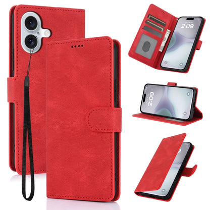 For iPhone 16 Fantasy Skin-feel Calfskin Texture Leather Phone Case(Red) - iPhone 16 Cases by buy2fix | Online Shopping UK | buy2fix