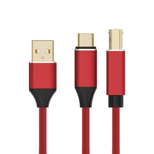 2 in 1 Type-C and USB-A to USB-B MIDI Instruments Printer Cable, Length: 1m, Length:1m(Red) - Multifunctional Cable by buy2fix | Online Shopping UK | buy2fix