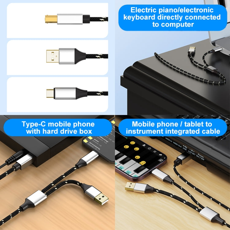 2 in 1 Type-C and USB-A to USB-B MIDI Instruments Printer Cable, Length: 1m, Length:1m(White) - Multifunctional Cable by buy2fix | Online Shopping UK | buy2fix