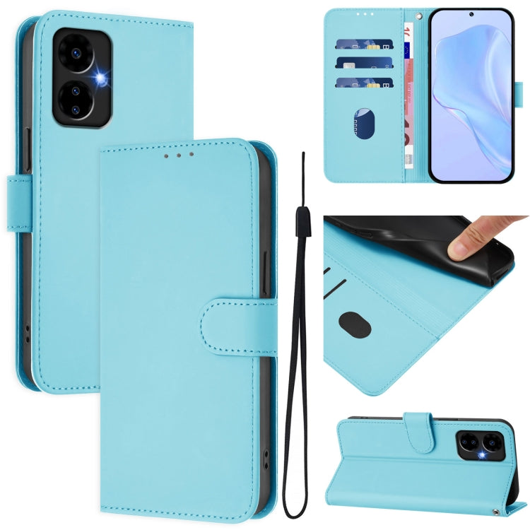 For Boost MobIle Celero 5G 2024 / 3 5G Skin Feel Solid Color Leather Phone Case with Lanyard(Sky Blue) - More Brand by buy2fix | Online Shopping UK | buy2fix