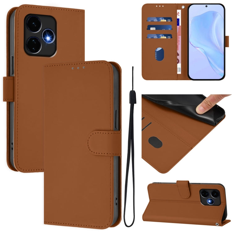 For Boost MobIle Celero 5G+ 2024 / 3+ 5G Skin Feel Solid Color Leather Phone Case with Lanyard(Brown) - More Brand by buy2fix | Online Shopping UK | buy2fix