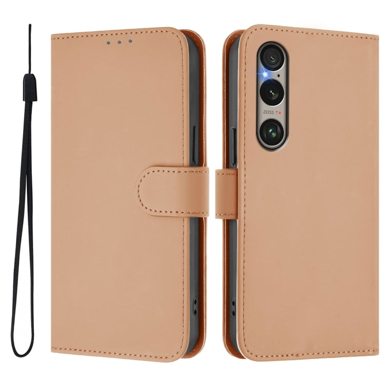 For Sony Xperia 1 VI 2024 Skin Feel Solid Color Leather Phone Case with Lanyard(Nude) - Sony Cases by buy2fix | Online Shopping UK | buy2fix