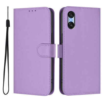 For Sony Xperia 10 VI 2024 Skin Feel Solid Color Leather Phone Case with Lanyard(Lavender Purple) - Sony Cases by buy2fix | Online Shopping UK | buy2fix