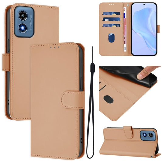 For Motorola Moto G Play 4G 2024 Global Skin Feel Solid Color Leather Phone Case with Lanyard(Nude) - Motorola Cases by buy2fix | Online Shopping UK | buy2fix