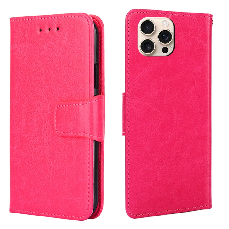 For iPhone 16 Pro Crystal Texture Leather Phone Case(Rose Red) - iPhone 16 Pro Cases by buy2fix | Online Shopping UK | buy2fix