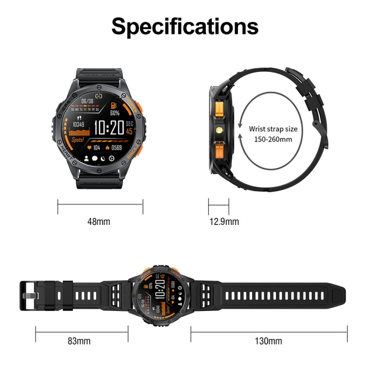 LEMFO K67 1.43 inch AMOLED Screen GPS Sports Smart Watch, Support Bluetooth Call / Health Monitoring(Black) - Smart Watches by LEMFO | Online Shopping UK | buy2fix