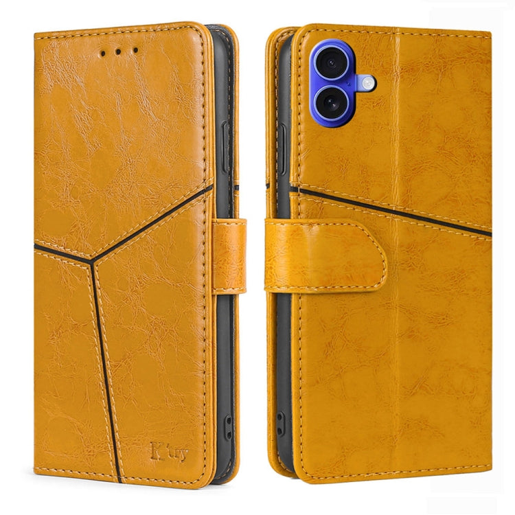 For iPhone 16 Geometric Stitching Leather Phone Case(Yellow) - iPhone 16 Cases by buy2fix | Online Shopping UK | buy2fix