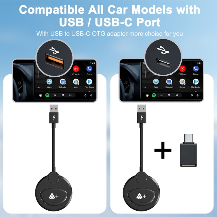 USB Interface Wired to Wireless CarPlay Auto Adapter for Android, Specification:Round(Carbon Fiber) - Bluetooth Adapters by buy2fix | Online Shopping UK | buy2fix