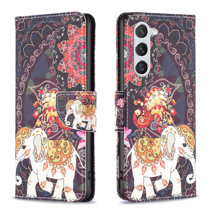 For Samsung Galaxy S25 5G Colored Drawing Pattern Leather Phone Case(Flowers Elephant) - Galaxy S25 5G Cases by buy2fix | Online Shopping UK | buy2fix