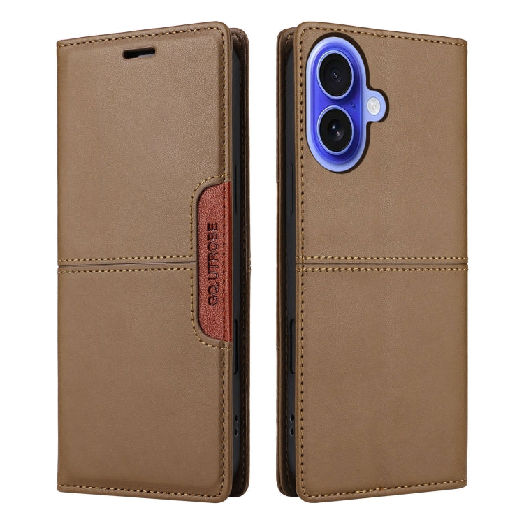 For iPhone 16 GQUTROBE G01 RFID Anti-theft Leather Phone Case(Brown) - iPhone 16 Cases by GQUTROBE | Online Shopping UK | buy2fix