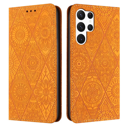 For Samsung Galaxy S25 Ultra 5G Ethnic Embossed Adsorption Leather Phone Case(Yellow) - Galaxy S25 Ultra 5G Cases by buy2fix | Online Shopping UK | buy2fix