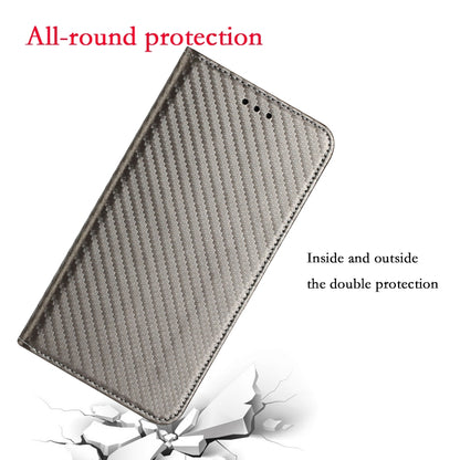 For Samsung Galaxy S25 5G Carbon Fiber Texture Magnetic Flip Leather Phone Case(Grey) - Galaxy S25 5G Cases by buy2fix | Online Shopping UK | buy2fix