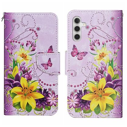 For Samsung Galaxy S25 5G Colored Drawing Pattern Leather Phone Case(Yellow Flower Butterfly) - Galaxy S25 5G Cases by buy2fix | Online Shopping UK | buy2fix