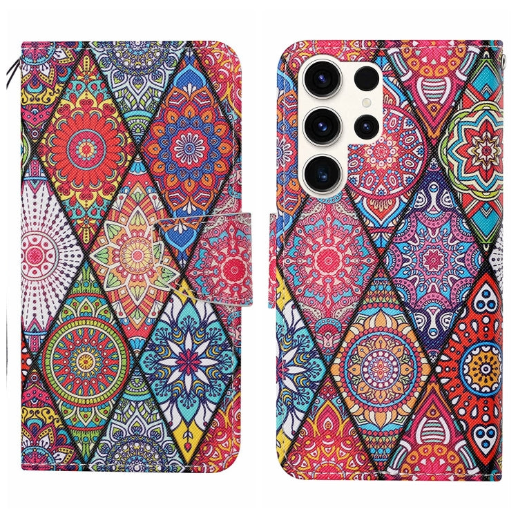 For Samsung Galaxy S25 Ultra 5G Colored Drawing Pattern Leather Phone Case(Diamond Totem) - Galaxy S25 Ultra 5G Cases by buy2fix | Online Shopping UK | buy2fix