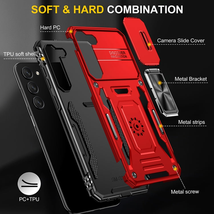 For Samsung Galaxy S25+ 5G Armor PC Hybrid TPU Camera Shield Phone Case(Red) - Galaxy S25+ 5G Cases by buy2fix | Online Shopping UK | buy2fix