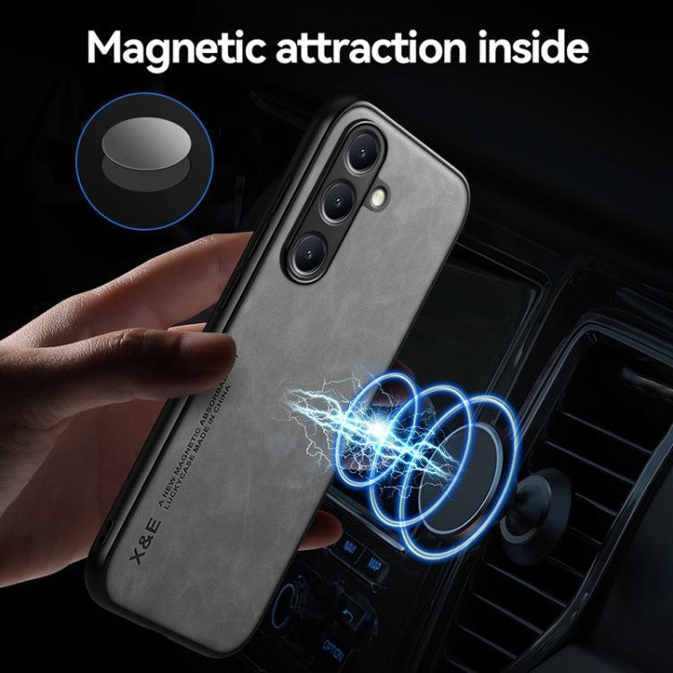 For Samsung Galaxy S25+ 5G Skin Feel Magnetic Leather Back Phone Case(Light Grey) - Galaxy S25+ 5G Cases by buy2fix | Online Shopping UK | buy2fix