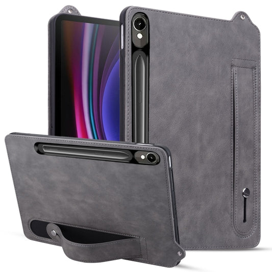 For Samsung Galaxy Tab S10 / S9 / S8 / S7 TPU Leather Back Tablet Case with Wristband(Grey) - Tab S10 Cases by buy2fix | Online Shopping UK | buy2fix