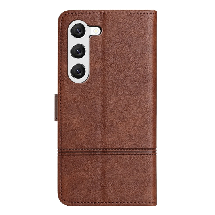 For Samsung Galaxy S25 5G Cowhide Texture Stitching Leather Phone Case(Coffee) - Galaxy S25 5G Cases by buy2fix | Online Shopping UK | buy2fix