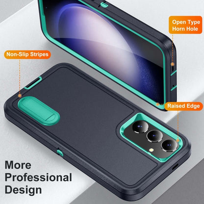 For Samsung Galaxy S24+ / S25+ 5G Rugged PC Hybrid Silicone Phone Case with Holder(Dark Blue+Light Green) - Galaxy S25+ 5G Cases by buy2fix | Online Shopping UK | buy2fix