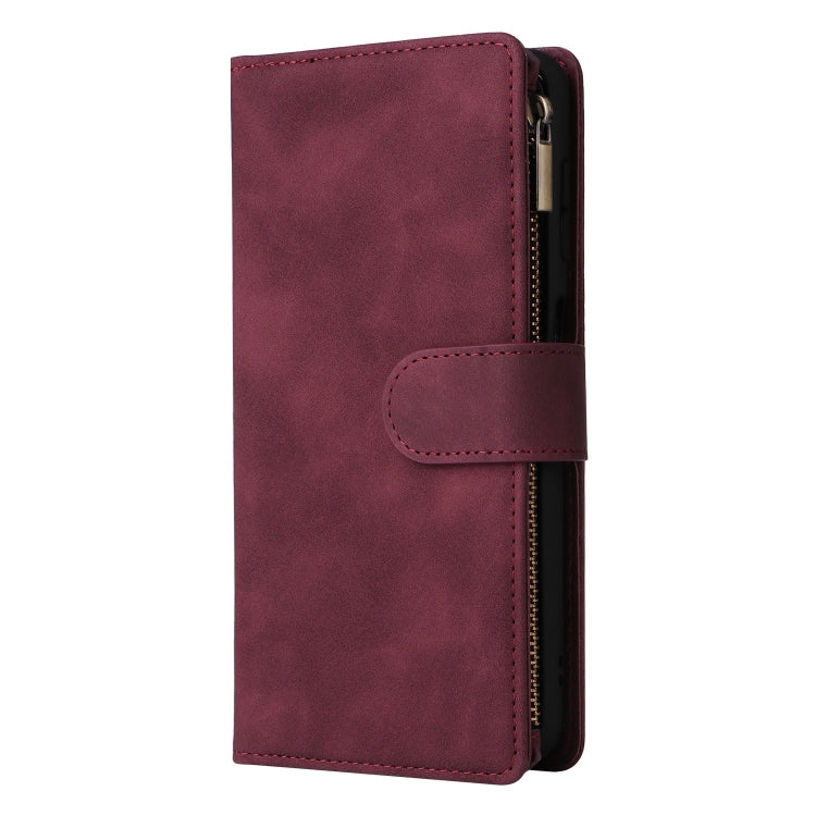 For Samsung Galaxy S25+ 5G Multifunctional Frosted Zipper Wallet Leather Phone Case(Wine Red) - Galaxy S25+ 5G Cases by buy2fix | Online Shopping UK | buy2fix