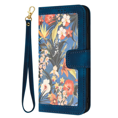 For Samsung Galaxy S25+ 5G Floral Pattern Leather Phone Case with Lanyard(Dark Blue) - Galaxy S25+ 5G Cases by buy2fix | Online Shopping UK | buy2fix