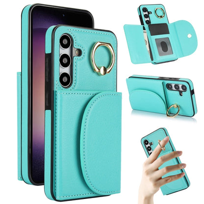 For Samsung Galaxy S25+ 5G Ring Holder Card Bag Skin Feel Phone Case(Green) - Galaxy S25+ 5G Cases by buy2fix | Online Shopping UK | buy2fix