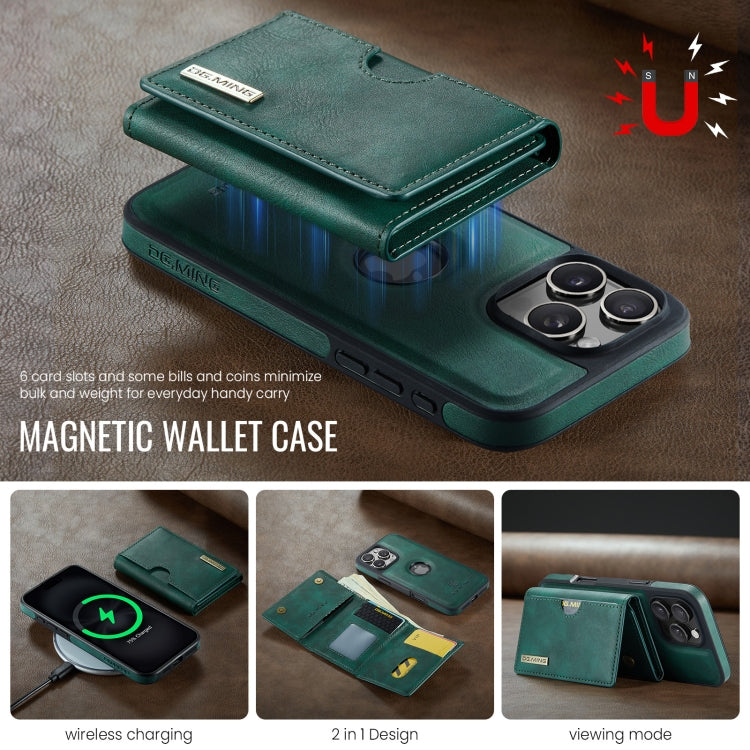 For iPhone 16 Pro Max DG.MING M6 Series RFID Tri-fold Card Bag Removable Leather Phone Case(Green) - iPhone 16 Pro Max Cases by DG.MING | Online Shopping UK | buy2fix