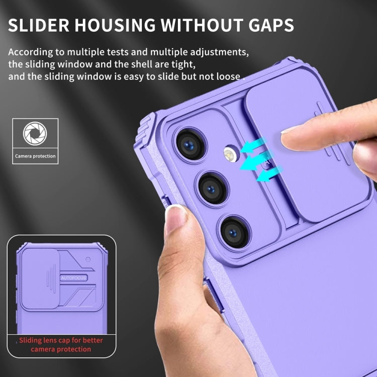 For Samsung Galaxy S25+ 5G Stereoscopic Holder Sliding Camshield Phone Case(Purple) - Galaxy S25+ 5G Cases by buy2fix | Online Shopping UK | buy2fix