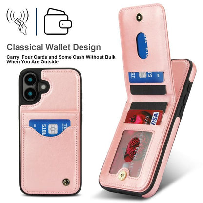 For iPhone 16 AwQuer Vertical Flip Card Bag Holder Leather Phone Case(Rose Gold) - iPhone 16 Cases by Awquer | Online Shopping UK | buy2fix