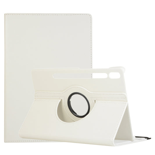 For Samsung Galaxy Tab S8+ / Tab S8 Plus /  Tab S7 FE / Tab S7+ / T970 / T976B Litchi Texture Horizontal Flip 360 Degrees Rotation Leather Case with Holder(White) - Galaxy Tab S8+ Cases by buy2fix | Online Shopping UK | buy2fix