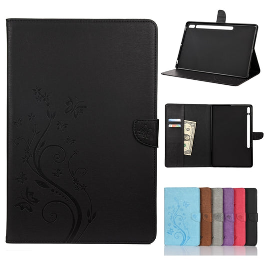 For Samsung Galaxy Tab S8+ / Tab S8 Plus /  Tab S7 FE / Tab S7+ T970/T976B Butterfly Flower Embossing Pattern Horizontal Flip Leather Case with Holder & Card Slots & Wallet(Black) - Galaxy Tab S8+ Cases by buy2fix | Online Shopping UK | buy2fix