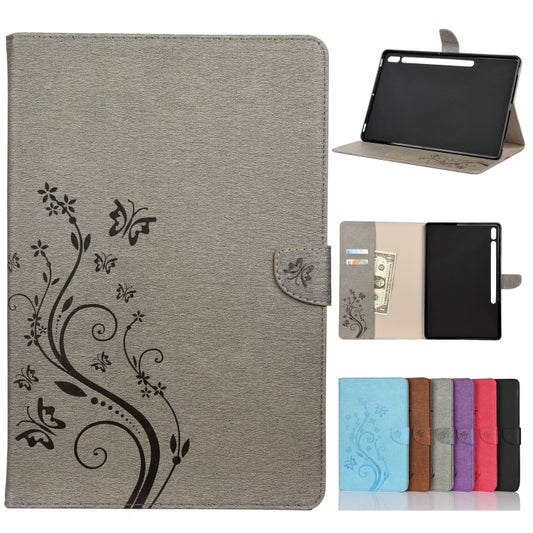 For Samsung Galaxy Tab S8+ / Tab S8 Plus /  Tab S7 FE / Tab S7+ T970/T976B Butterfly Flower Embossing Pattern Horizontal Flip Leather Case with Holder & Card Slots & Wallet(Grey) - Galaxy Tab S8+ Cases by buy2fix | Online Shopping UK | buy2fix