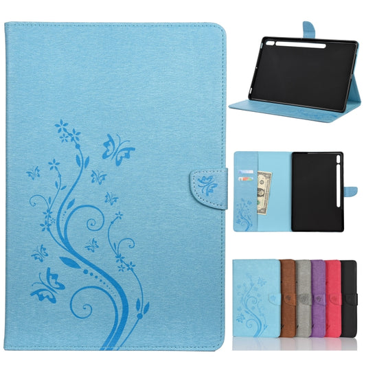 For Samsung Galaxy Tab S8+ / Tab S8 Plus /  Tab S7 FE / Tab S7+ T970/T976B Butterfly Flower Embossing Pattern Horizontal Flip Leather Case with Holder & Card Slots & Wallet(Blue) - Galaxy Tab S8+ Cases by buy2fix | Online Shopping UK | buy2fix