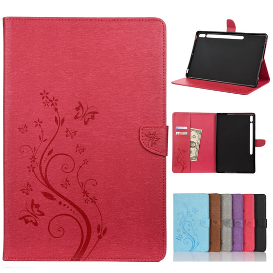 For Samsung Galaxy Tab S8+ / Tab S8 Plus /  Tab S7 FE / Tab S7+ T970/T976B Butterfly Flower Embossing Pattern Horizontal Flip Leather Case with Holder & Card Slots & Wallet(Magenta) - Galaxy Tab S8+ Cases by buy2fix | Online Shopping UK | buy2fix