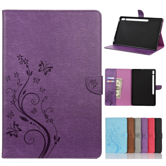 For Samsung Galaxy Tab S8+ / Tab S8 Plus /  Tab S7 FE / Tab S7+ T970/T976B Butterfly Flower Embossing Pattern Horizontal Flip Leather Case with Holder & Card Slots & Wallet(Purple) - Galaxy Tab S8+ Cases by buy2fix | Online Shopping UK | buy2fix